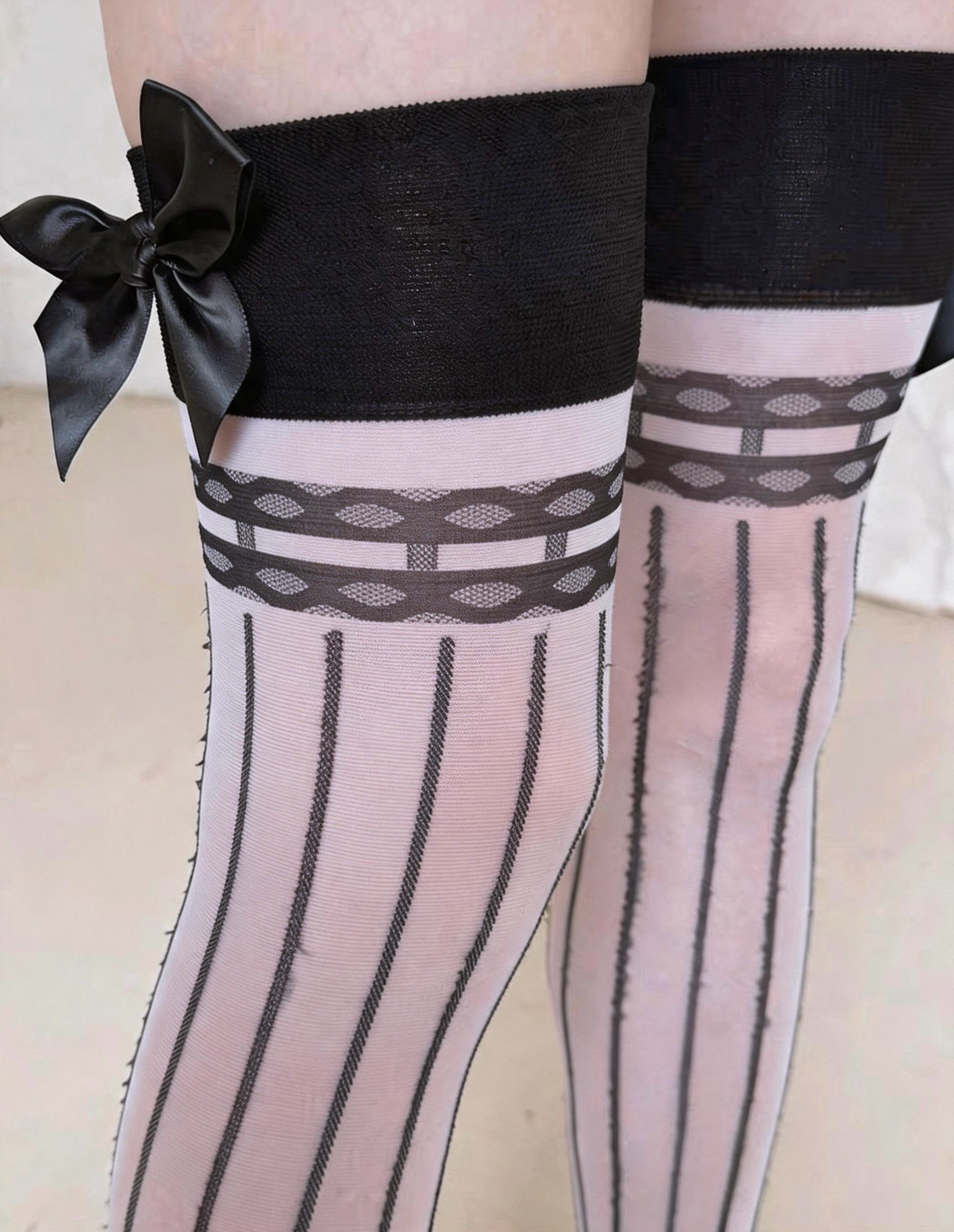 Black Bow Pinstripe Stockings