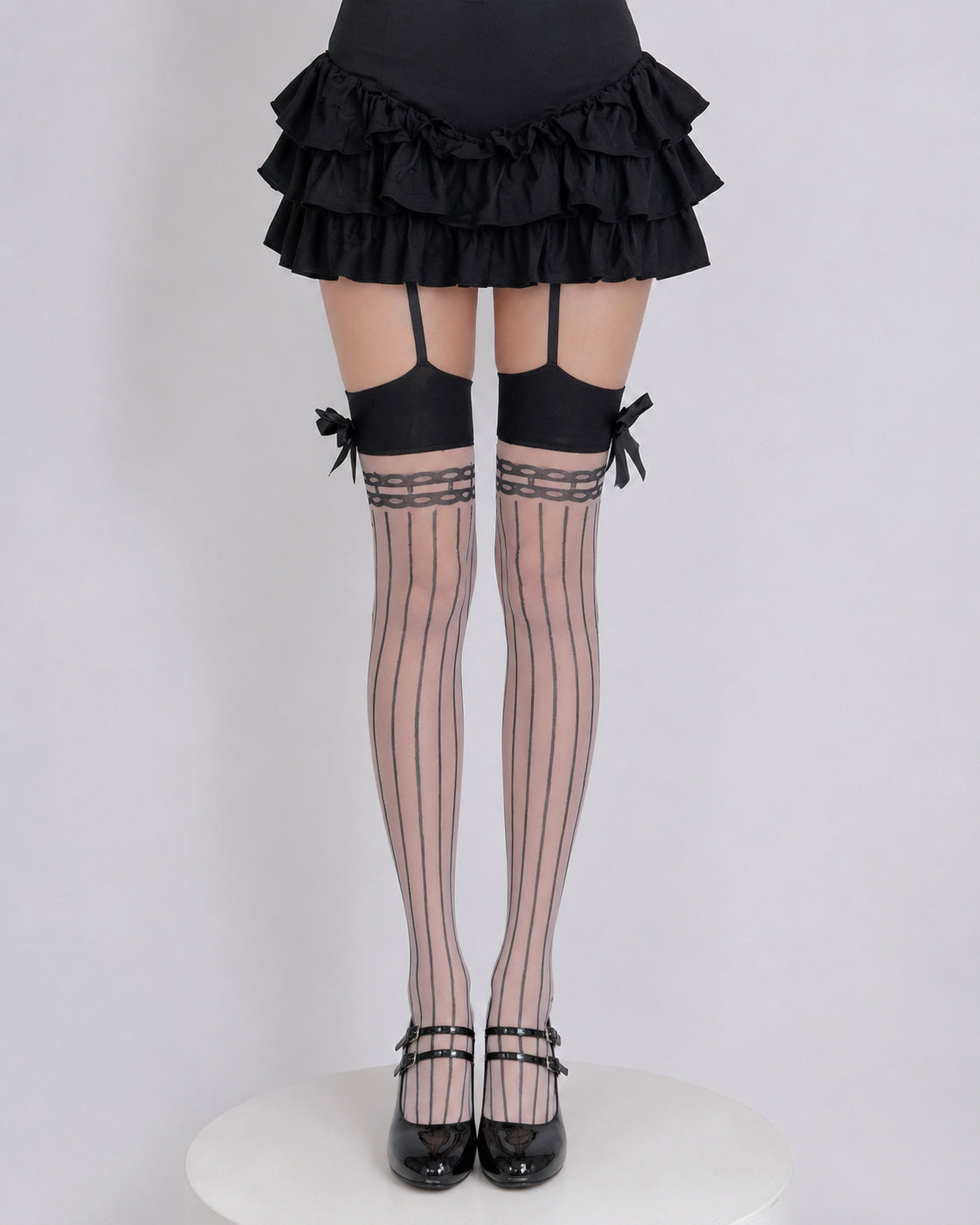 Black Bow Pinstripe Stockings