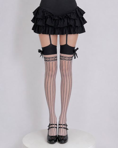 Black Bow Pinstripe Stockings