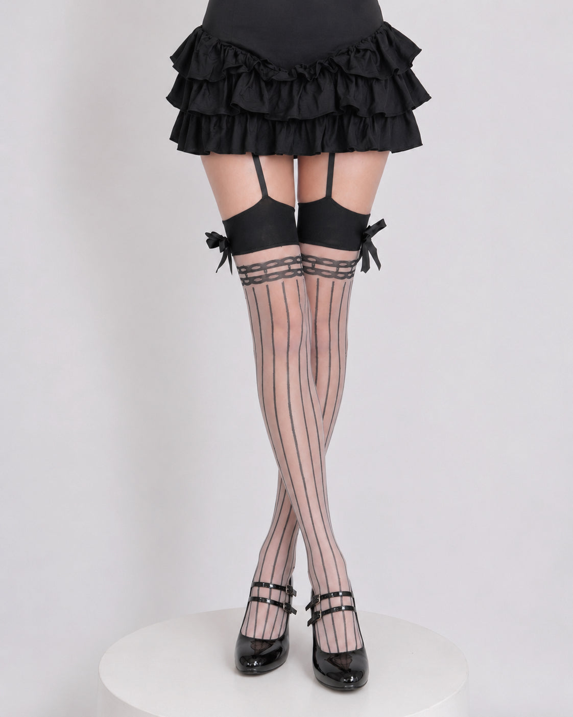Black Bow Pinstripe Stockings