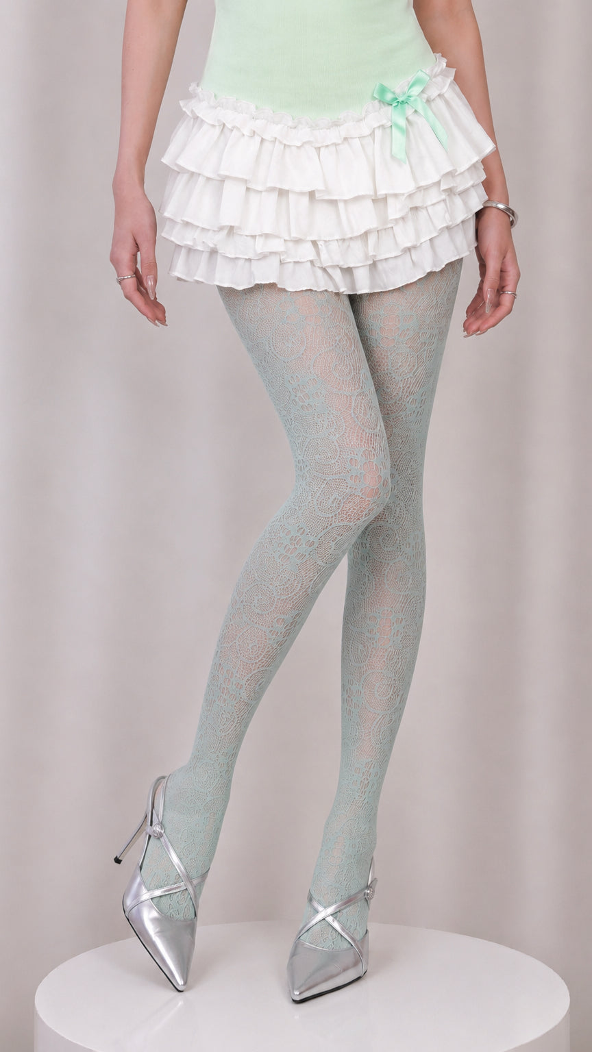 Sage Porcelain Lace — Floral Tights