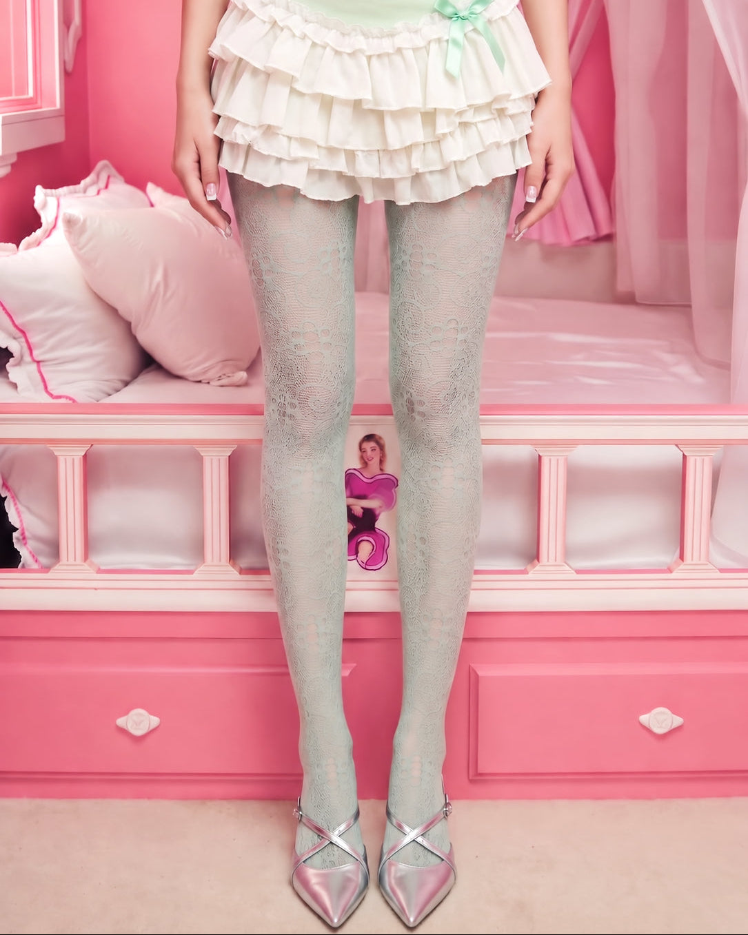 Sage Porcelain Lace — Floral Tights